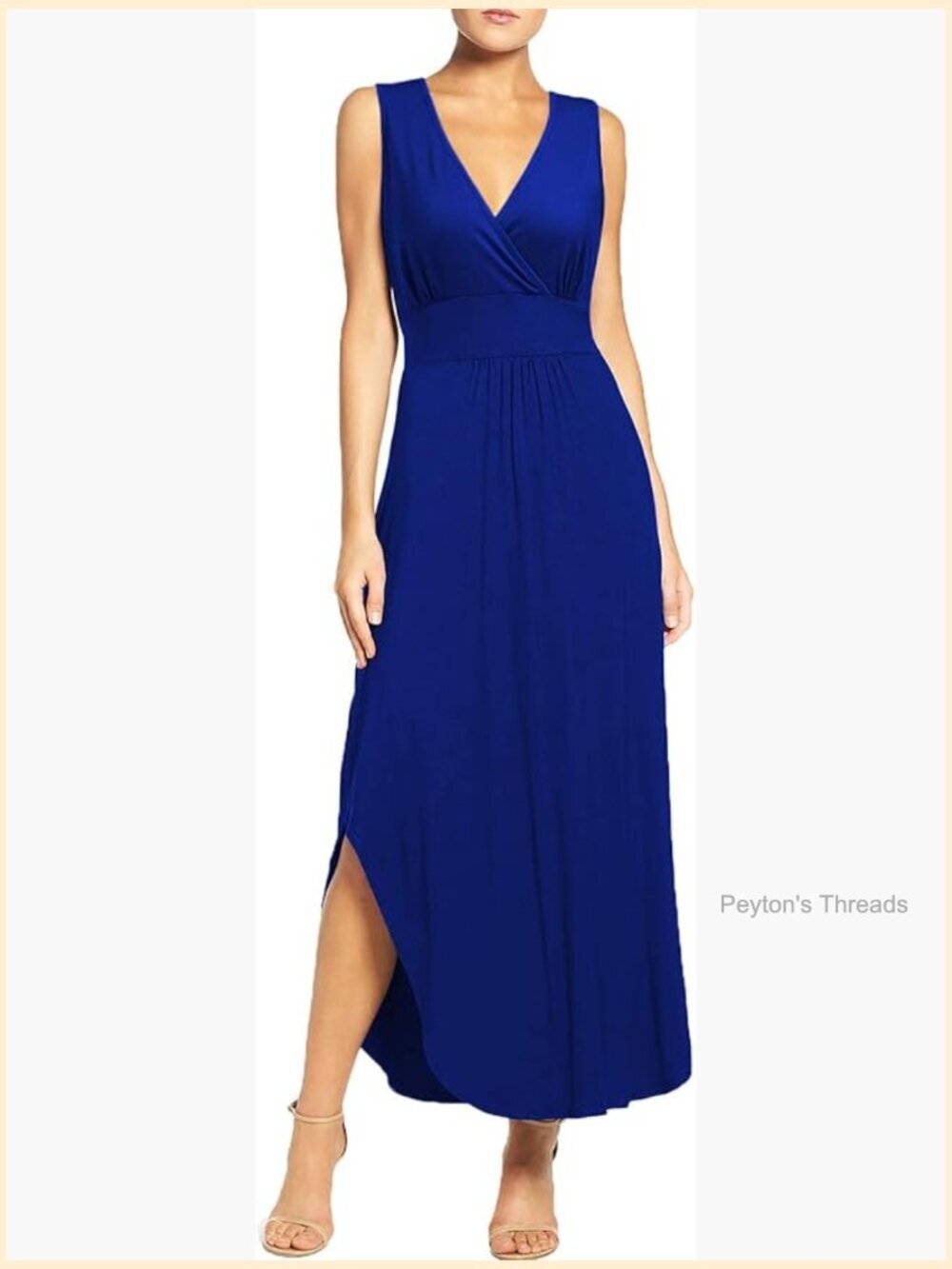 Sleeveless Deep V Neck Maxi Dress with Pockets and Side Slits